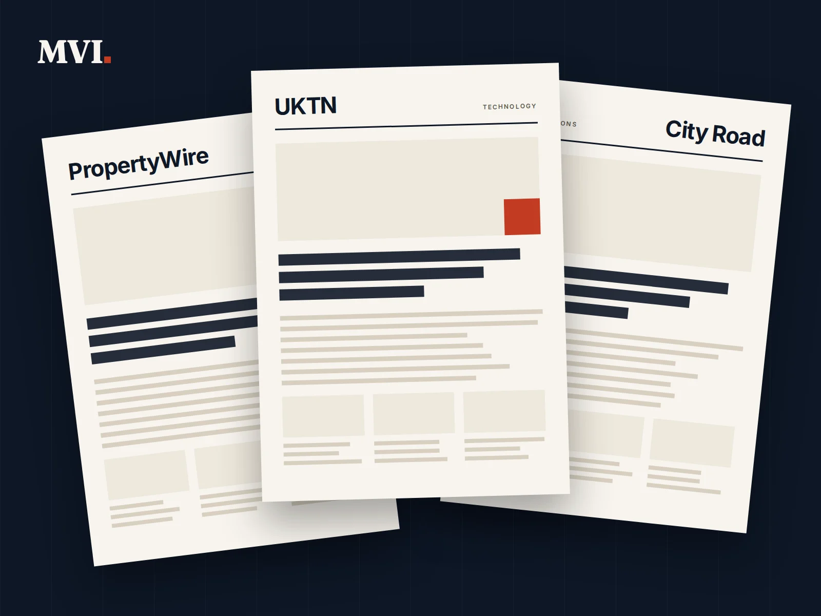 Stylised front pages of UKTN, PropertyWire and City Road Communications